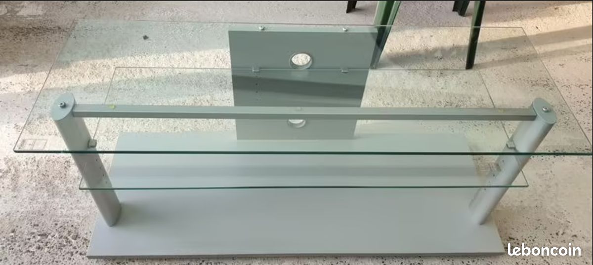 Meuble TV 2 plateux en verre trempé (H) 50 cm ; (L) 121 cm ; (P) 45 cm (image 1)