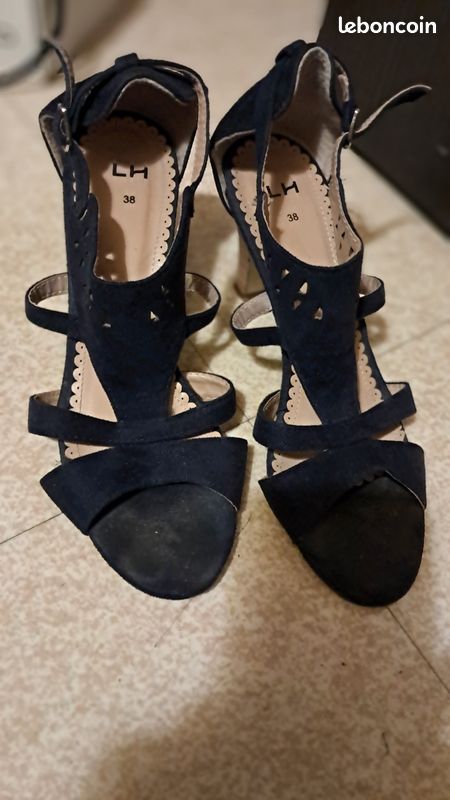 Escarpins ouverts bleu marine daim LH 38 talon (image 2)