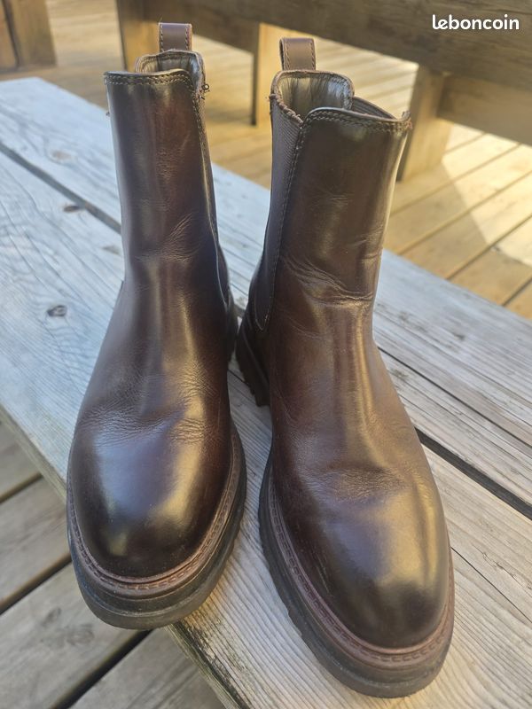 Bottines Chelsea cuir marron Texto - T37 - Semelle crantée (image 2)