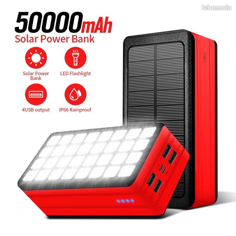 Banque d'énergie solaire portable de camping avec de fortes lumières LED (image 1)