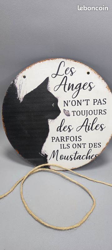 20cm Décoration chat bois rétro | Citation "Les Anges" (image 1)