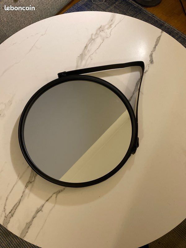 Miroir rond lanière cuir (image 1)