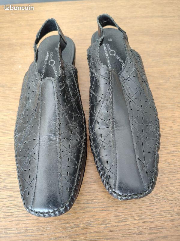 Sandales fermées cuir noire pointure 38 femme talons 4 cm chaussures été (image 1)