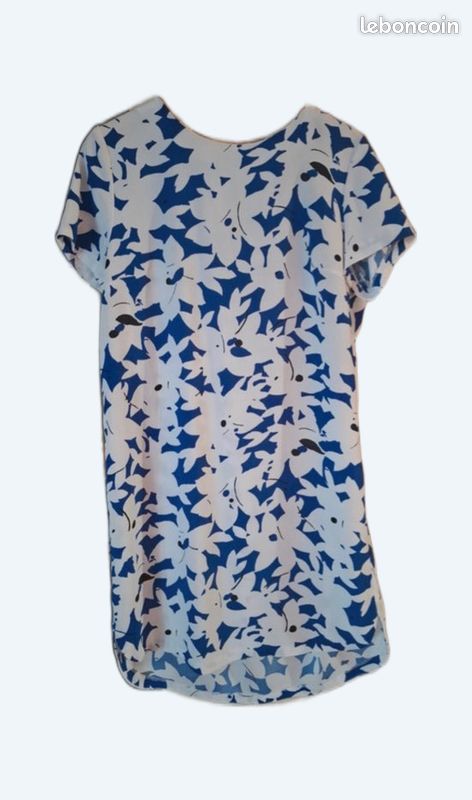 Robe D'été H&M Femme Taille EU 44 - Bleu Et Blanc - Viscose - Style Décontracté Coupe Ajustée - Occasion TB état