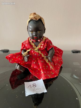 Poupée Ancienne Mignonnette Noire Bouche Fermée Pour