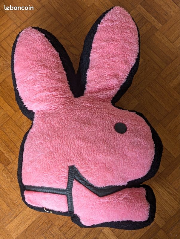ANCIEN GRAND NOIR Blanc Coussin Peluche Lapin Playboy Léopard Rare Pen Rabbit EUR 26,00 - FR