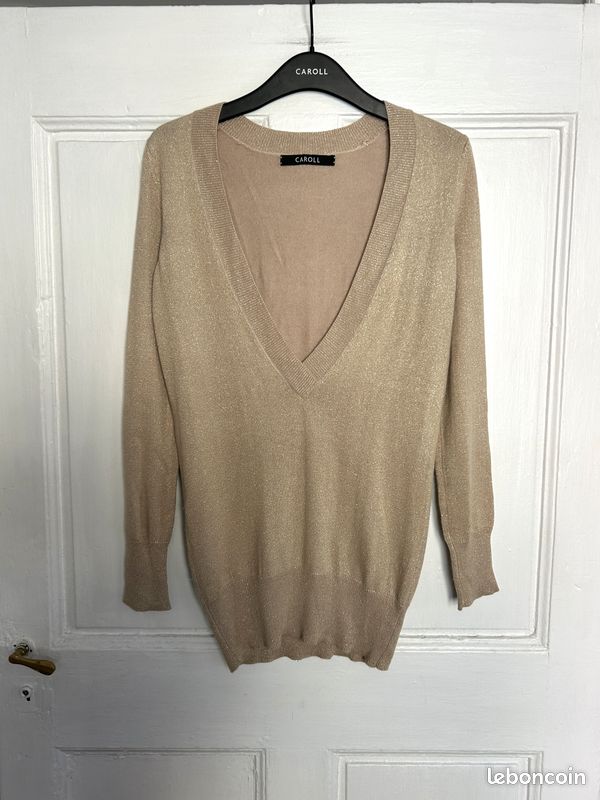 Pull Femme En Maille Fine Caroll - Taille 40 - Blanc - Viscose Et Lurex - Neuf Sans étiquettes