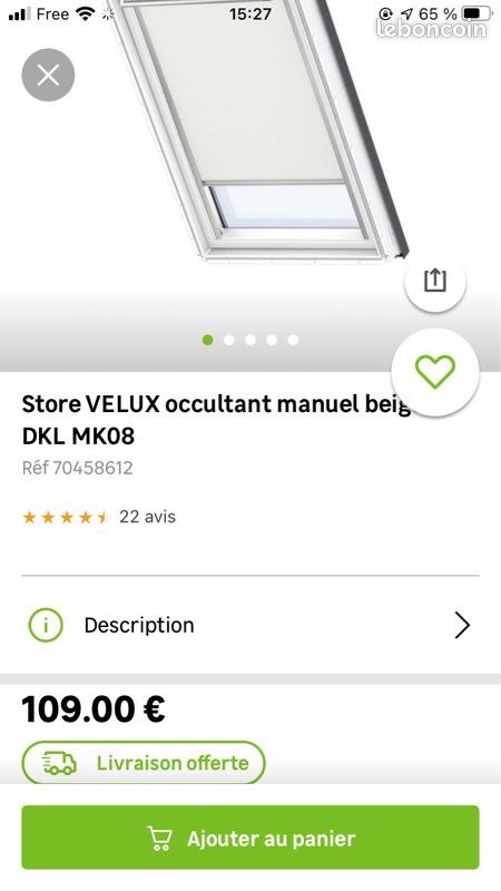 Store occultant VELUX beige (image 3)