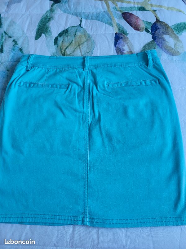 Jupe femme coton extensible turquoise (image 2)