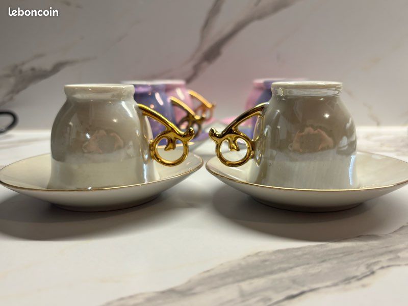 Lot De 5 Tasses Et 8 Soucoupes Geneviève Lethu – Touraine, écru Et Marron