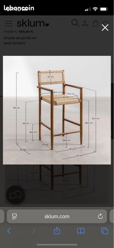 Tabouret Sklum Teck 65cm (image 4)