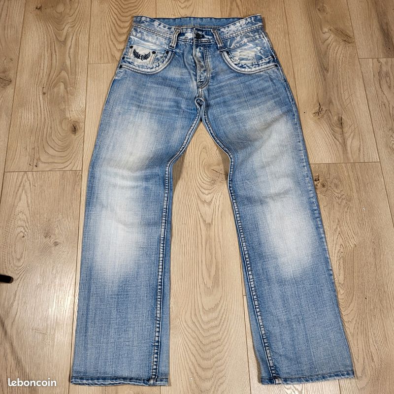 Jean Kaporal Homme 38/40 Bleu Délavé Y2K Coupe Droite Bootcut Vintage Streetwear (image 1)