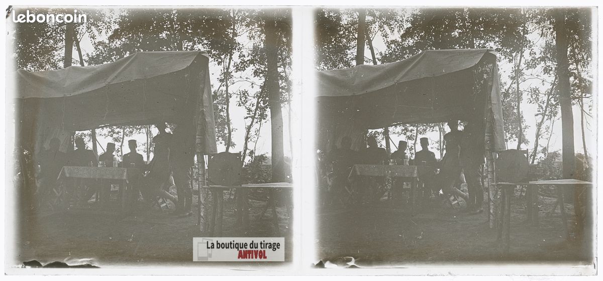 Poste de commandement, guerre WW1, plaque verre photo ancienne stéréo 6x13 cm (image 2)