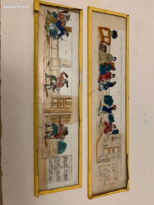 Lot De Plaques En Verre Pour Lanterne Magique - Ancien Jouet Optique