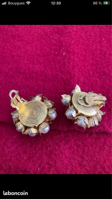 Boucles d'Oreilles Anciennes Or Corail Perles Fines