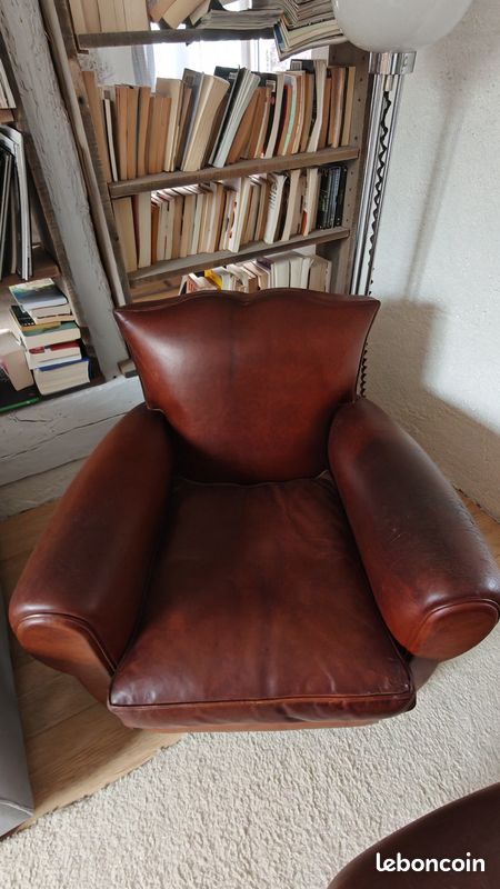 Paire de très beaux fauteuils club moustache en cuir de buffle (image 5)
