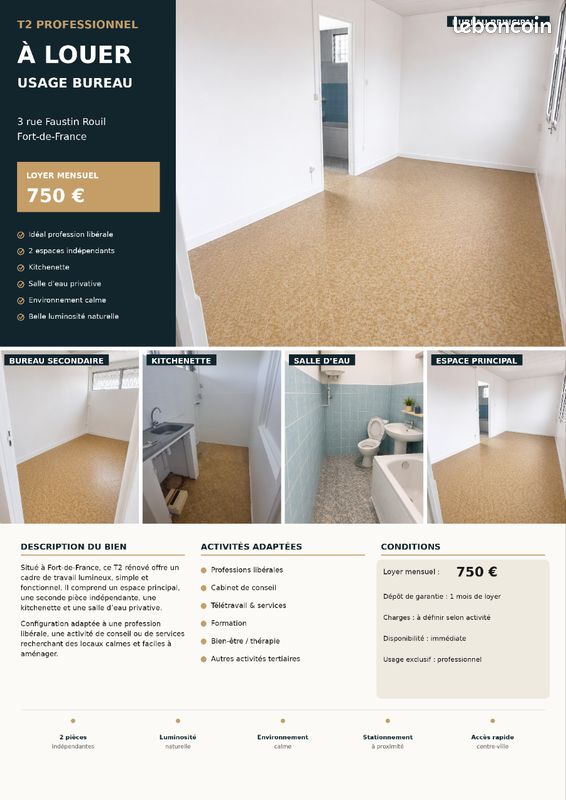 Local commercial 2 pièces 40 m² · à Fort-de-France · 40 m² · 700 €/mois