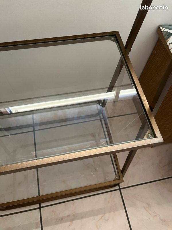 Desserte pliante ou meuble étagère bar en verre et métal style vintage - Drawer (image 3)