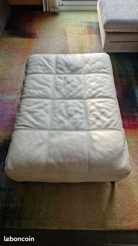 Pouf cuir Atlas blanc crème (image 1)