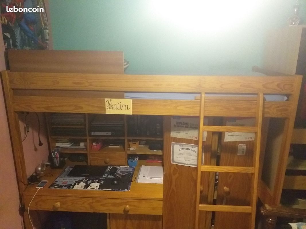 Lit avec bureau et armoire (image 1)