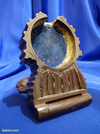 Porte-montre à Gousset Ancien En Bois Décoré De Trèfles - Objet D'art Populaire D'occasion
