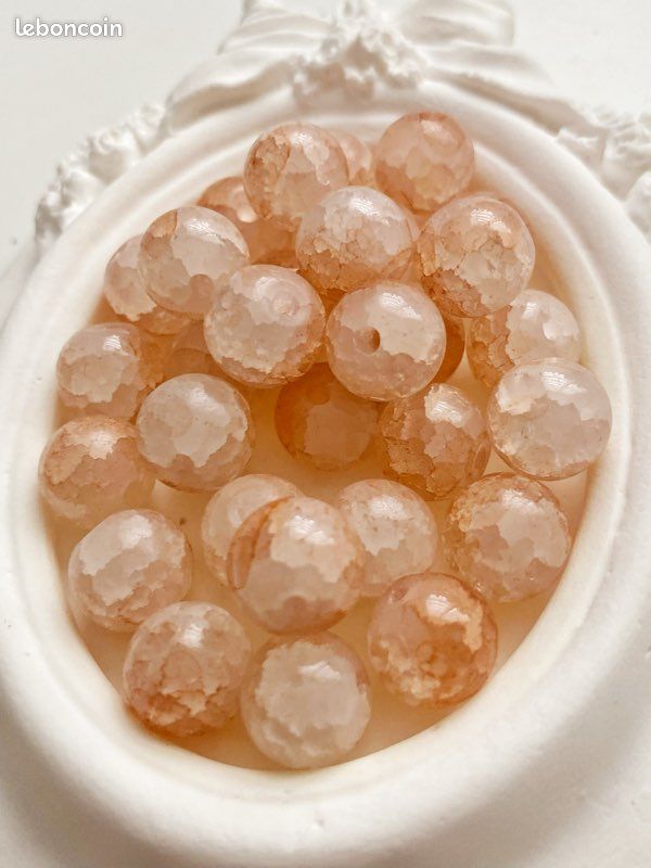 Lot De 10 Perles Cylindre Long En Verre - Inclusions Orange Et Prune - 13x10 Mm - Neuf
