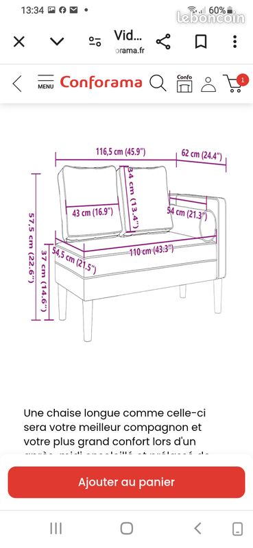 Chaise longue simili cuir avec coussins (image 3)
