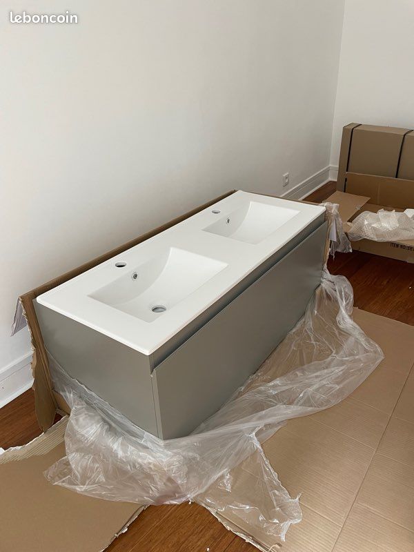 Plan vasque céramique Blanc pour meuble SDB 120 cm (image 3)