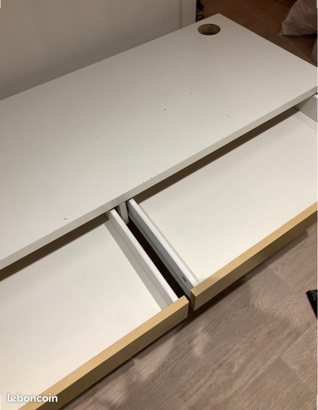 Bureau blanc avec tiroir en bois (image 2)