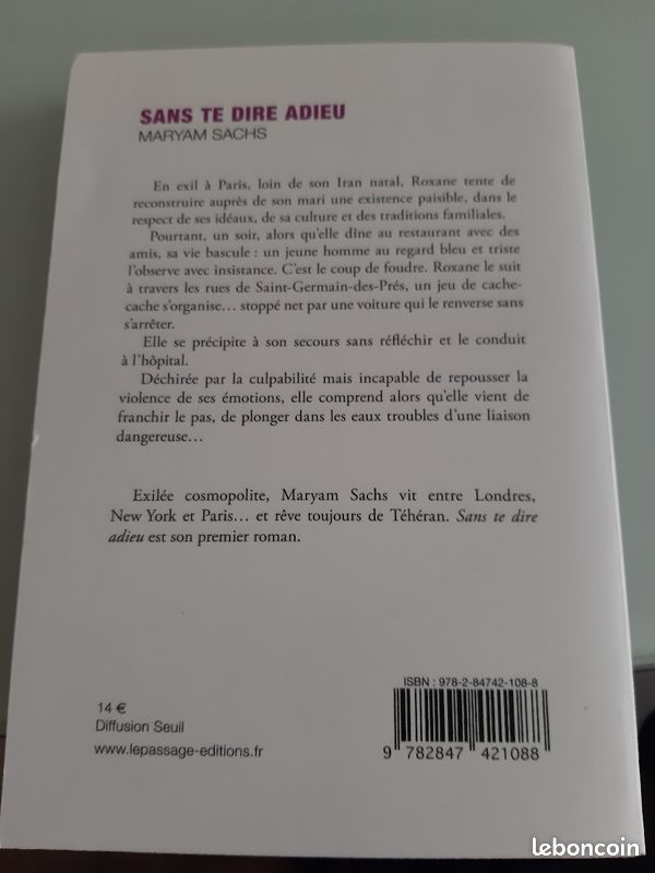 Livre " SANS TE DIRE ADIEU" de Maryam SACHS (image 2)