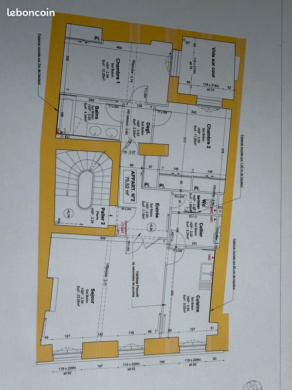 Appartement 3 pièces 76 m² · à Bordeaux · 75,5 m² · 1 435 €/mois