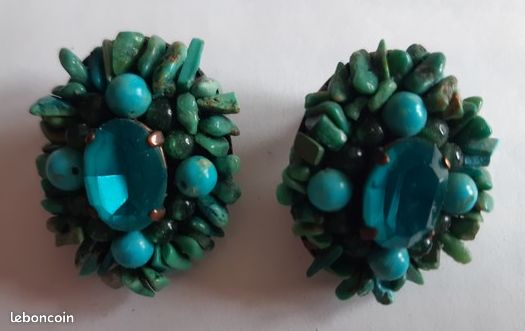 Lot de 5 Boucles d'oreilles clips vintage "perles colorées" (image 6)