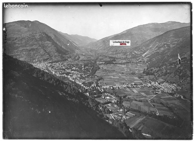 Plaque verre photo ancienne positif noir et blanc 13x18 cm Luchon parc du Casino - Collection