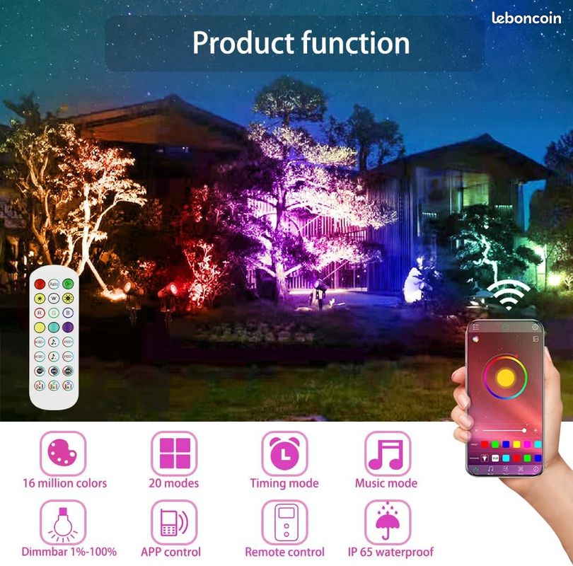 6 éclairage de jardin LED RGBW avec Timer Télécommande APP Dimmable projecteur de jardin blanc chaud (image 2)
