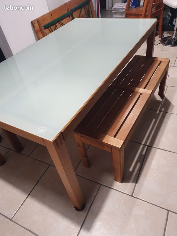 Table ikea plateau en verre + 2 bancs (image 2)