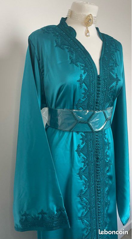 Caftan drap de soie bleu canard (image 3)