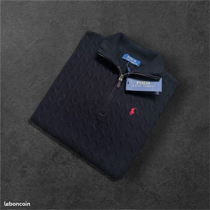 Half zip torsadé Ralph Lauren noir – Taille M – Neuf avec étiquette (image 2)