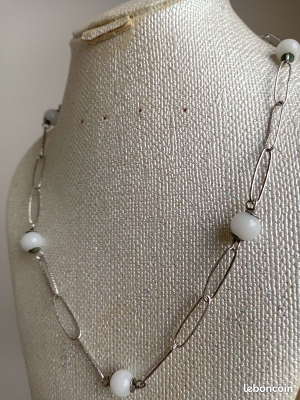 Collier en argent 925 et jade blanc (image 2)