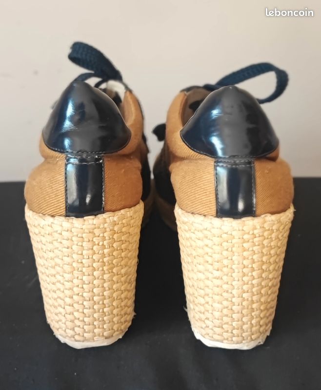 Marc jacobs - baskets compensées - toile couleur café + cuir verni bleu - pt 37 (image 5)