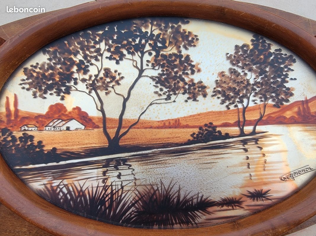 Plateau Art déco peinture sur verre signé Germonde (image 2)