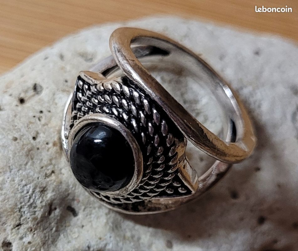 Bague BORGIA Vintage En Argent 925 Avec Onyx Noir - Taille 58, Forme Losange, Neuve Sans Emballage