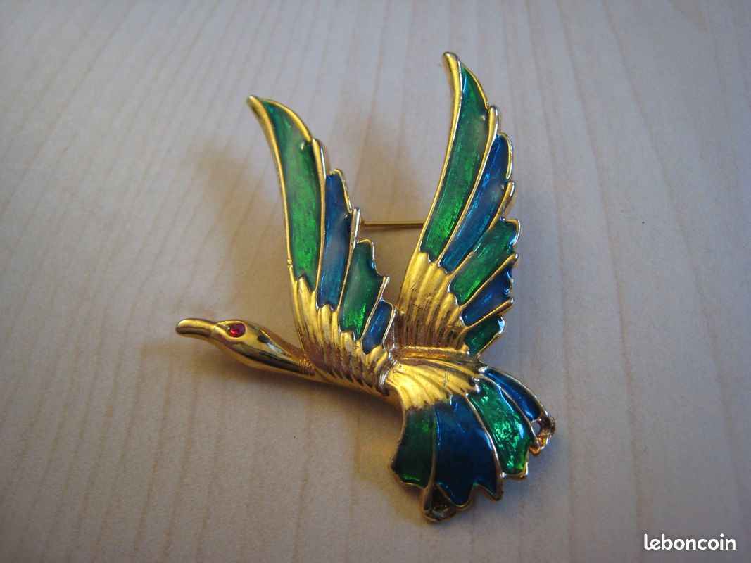 Broche Vintage Canards En Métal Doré Sur Bois - Bijou Ancien Occasion