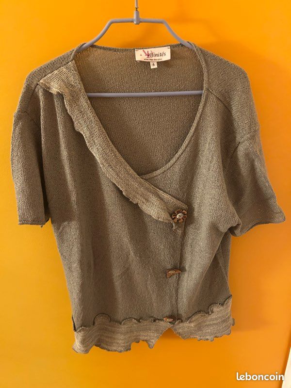 Pull manches courtes vert kaki (image 1)