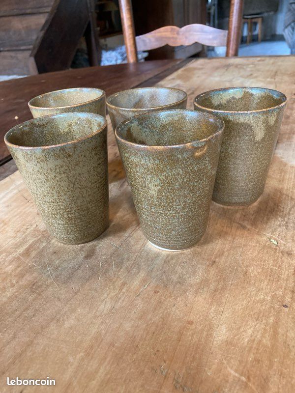 Lot de 5 verres en grès Digoin vintage – années 70/80 (image 2)