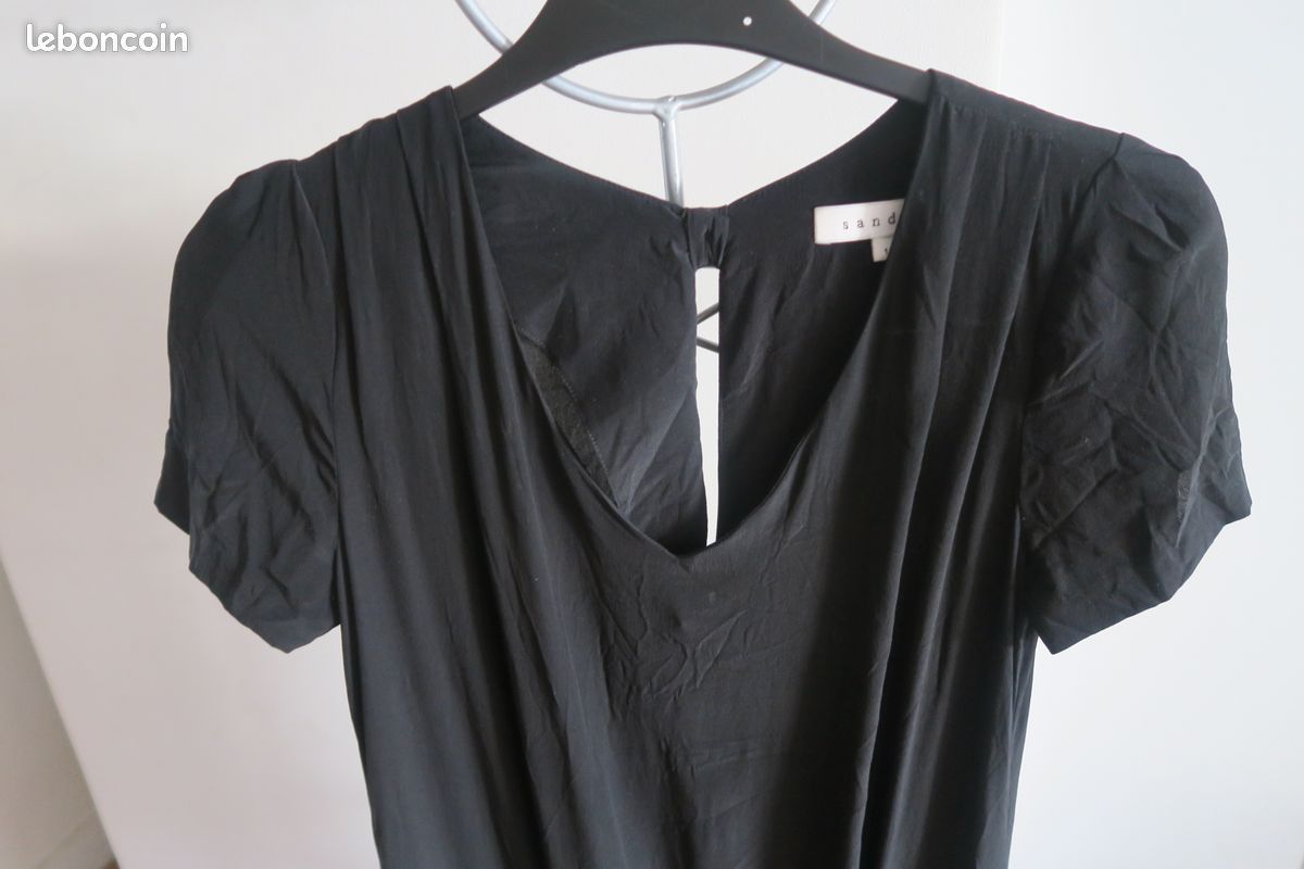 Robe Tunique Sandro Noire – Taille 2 – Effet Nœud Devant – Laine – Occasion Très Bon état