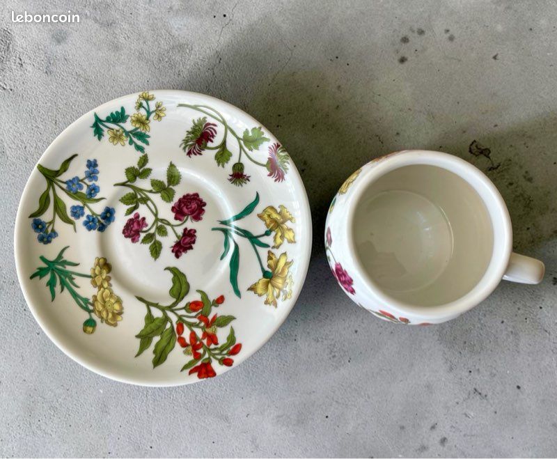 Ensemble Tasse et Soucoupe "Porcelaine de Paris" - Décor Herbier (image 3)