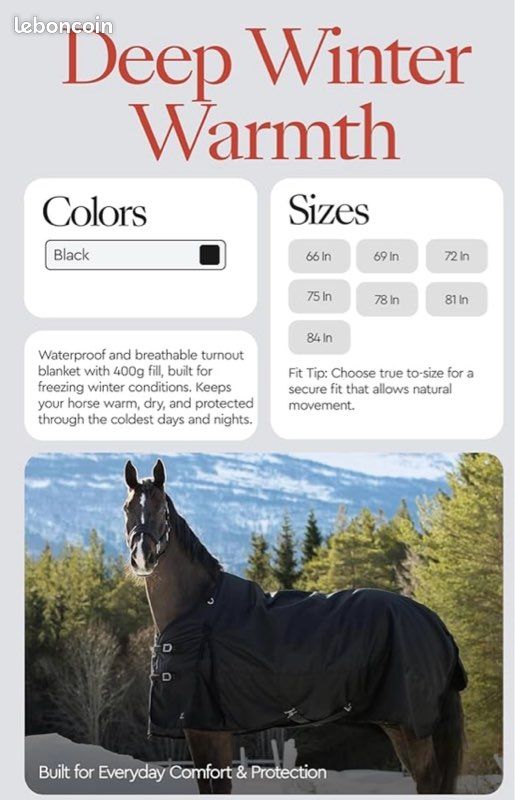 Couverture cheval Horze Névada neuve taille 155, 400g, 1200d (image 8)