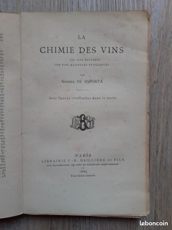 La chimie des vins. Les vins naturels,les vins manipulés et falsifiés par Antoine de Saporta 1889 (image 3)