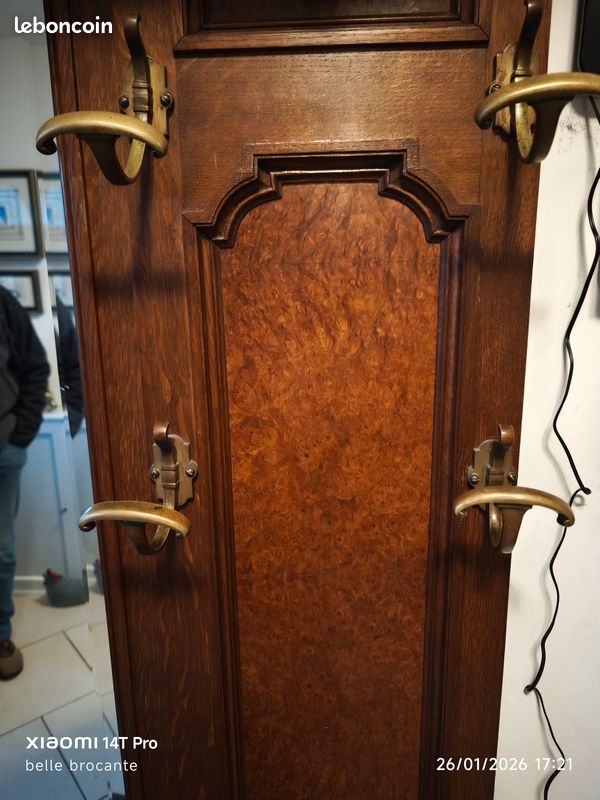 Ancien vestiaire bois porte manteau noir art déco miroir biseauté