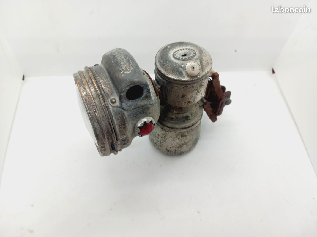 Ancienne verre rouge de lampe lanterne de vélo à acétylène 1910 / Jeanmi J10